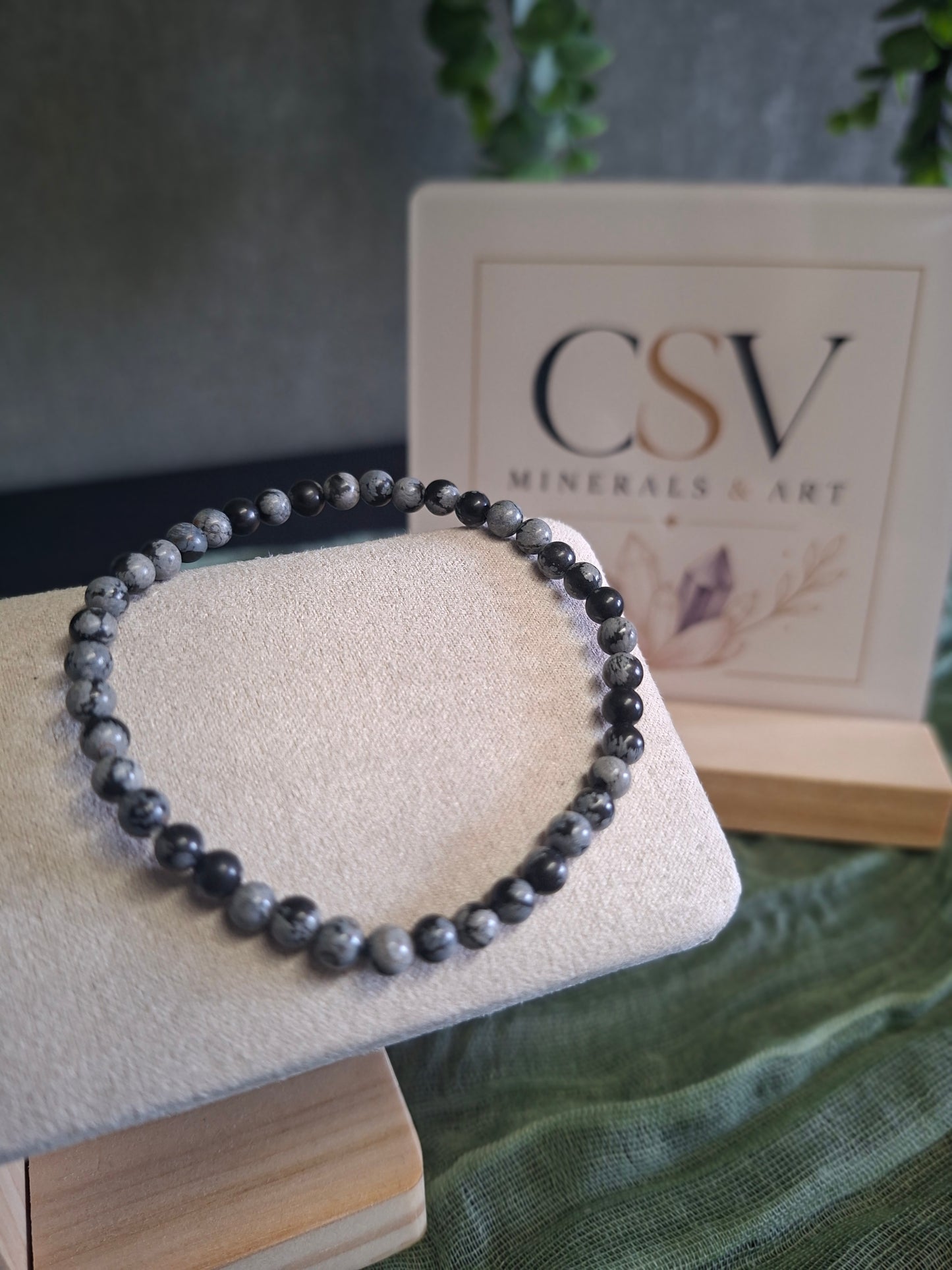 Sneeuwvlok Obsidiaan 4mm armband