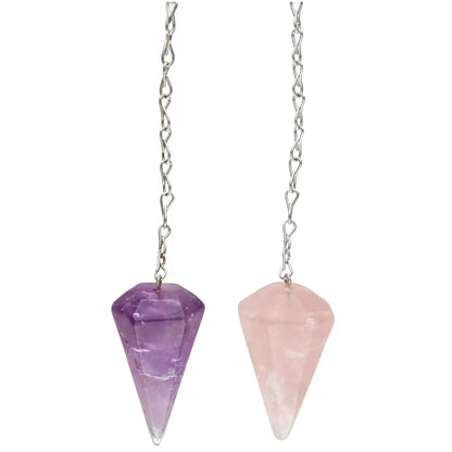 Set van 2 Pendels Amethist & Rozenkwarts