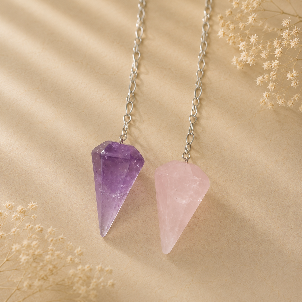 Set van 2 Pendels Amethist & Rozenkwarts