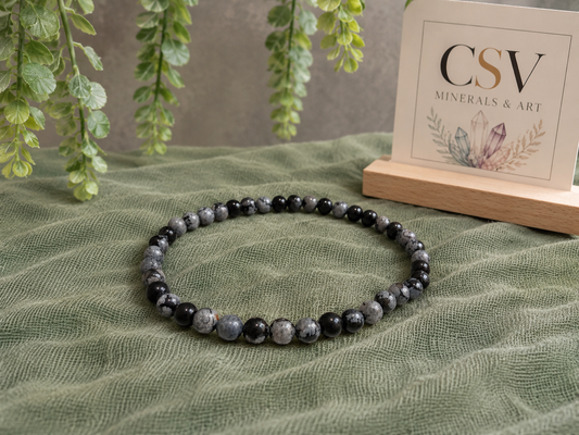 Sneeuwvlok Obsidiaan 4mm armband